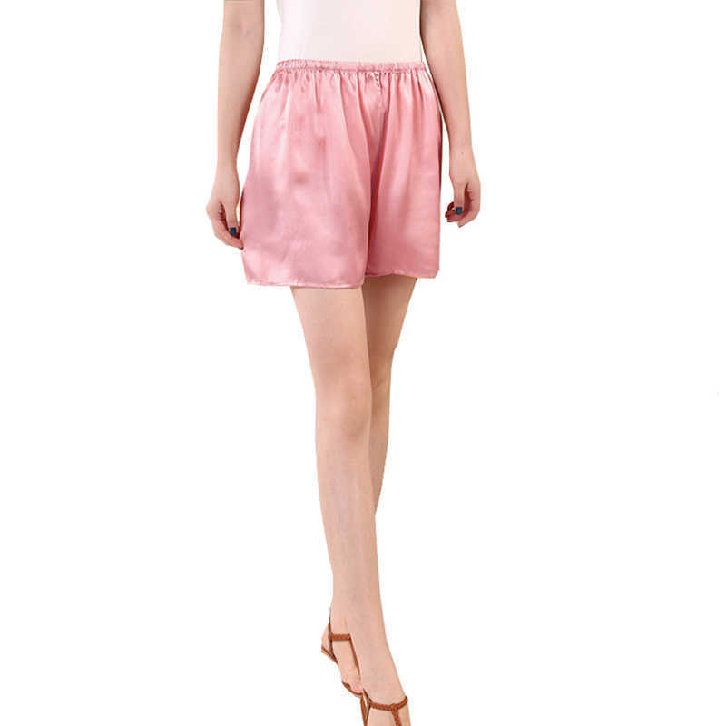 SuyaDream Woman Silk Shorts 19mm 100%Silk Satin Comfortable Healthy Elastic Waist Home Shorts Spring Summer Solid Short 210611
