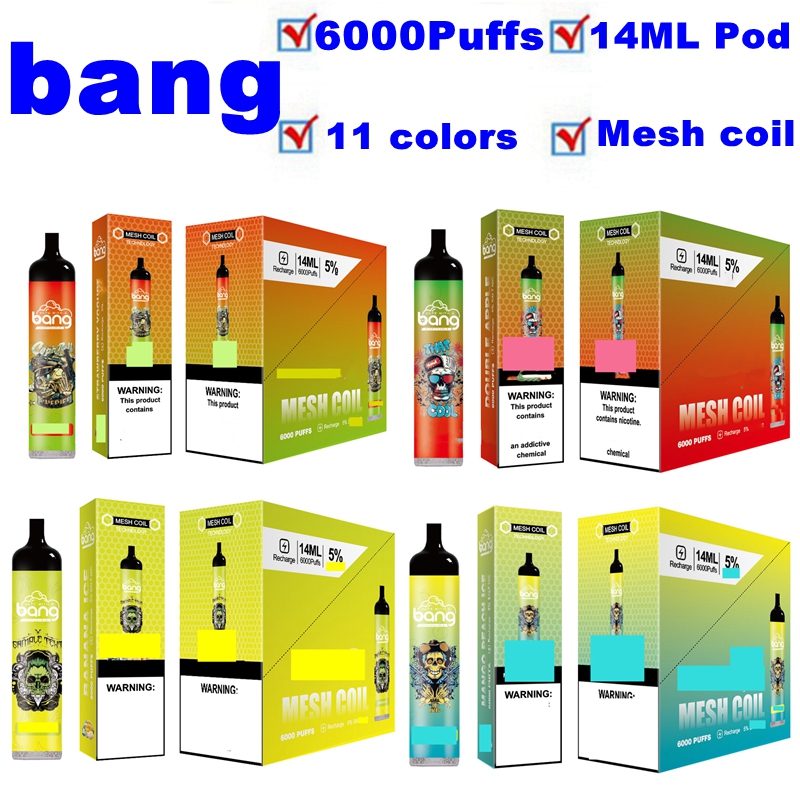 Newest Bang 6000 puffs Disposable Ecigarettes Vape Electronic Cigarette Plus Device vapes Mesh coil Bars Puff 14ml Pod Xxl 12 Colors Vaporizer Pen Kit
Newest Bang 6000 puffs Disposable Ecigarettes Vape Electronic Cigarette Plus Device vapes Mesh coil Bars Puff 14ml Pod Xxl 12 Colors Vaporizer Pen Kit