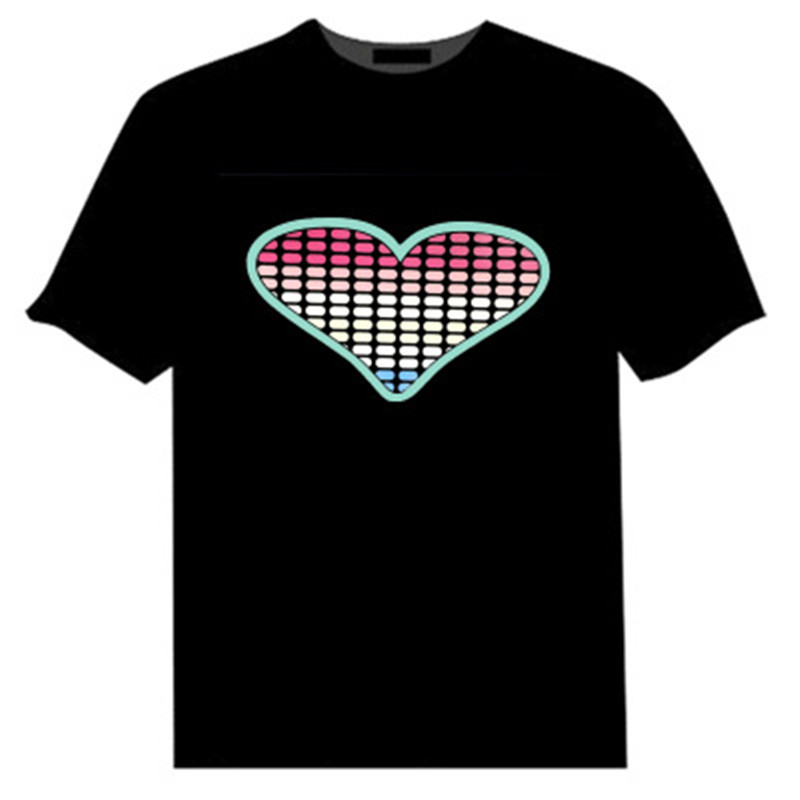 Men Women Sound Activated LED T Shirt Oversize Black One Color Tshirts Rock Disco DJ Aesthetic T Shirts Couple Casual Tshirt 6XL 210225