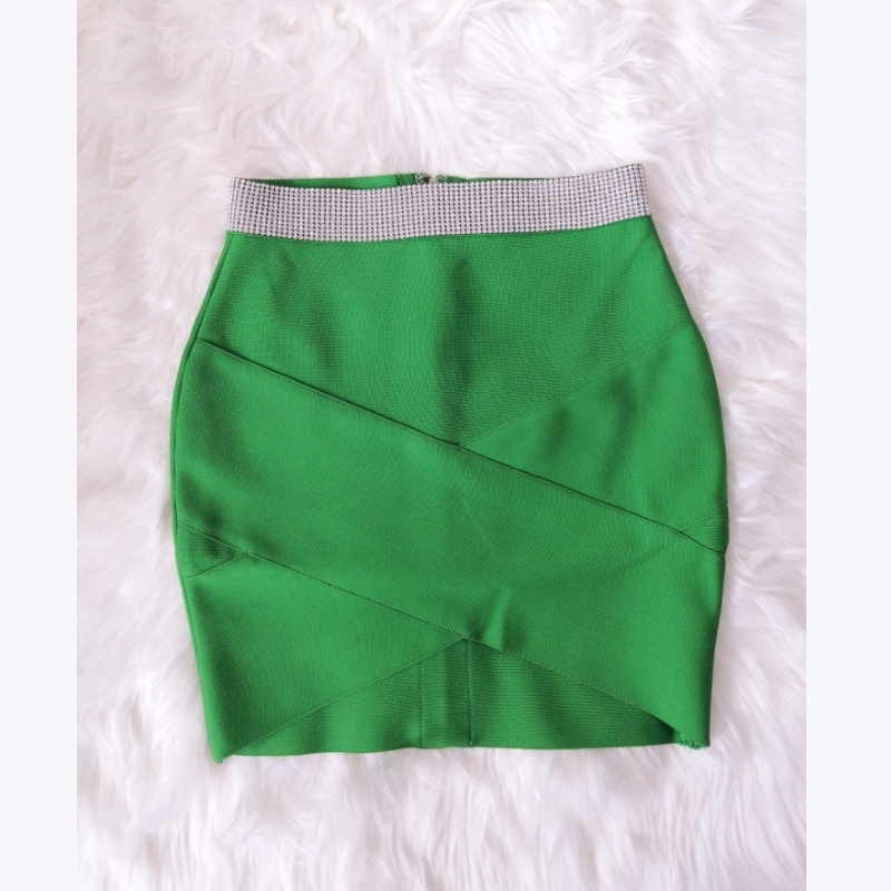 High Quality Red Black White Gold Silver Waist Rayon Mini Bandage Skirt Night Club Party Skirt 210309
