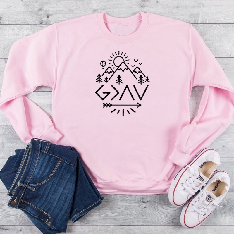 God Is Greater Than The Highs And Lows religion mountain graphic women fashion pure cotton casual hipster pullovers gift tops T200525