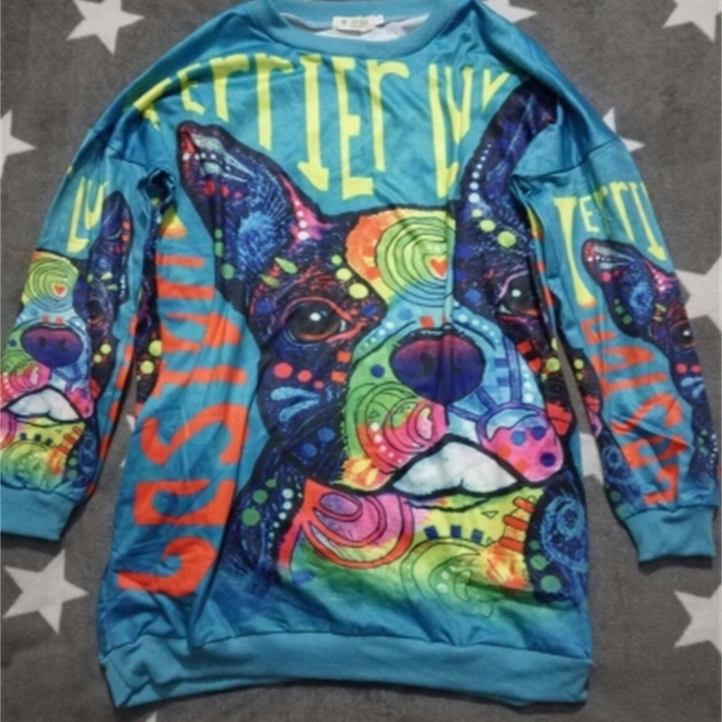 autumn casual sweatshirts women cute puppy letters dog print loose pullover o-neck long sleeve chic girls 201204