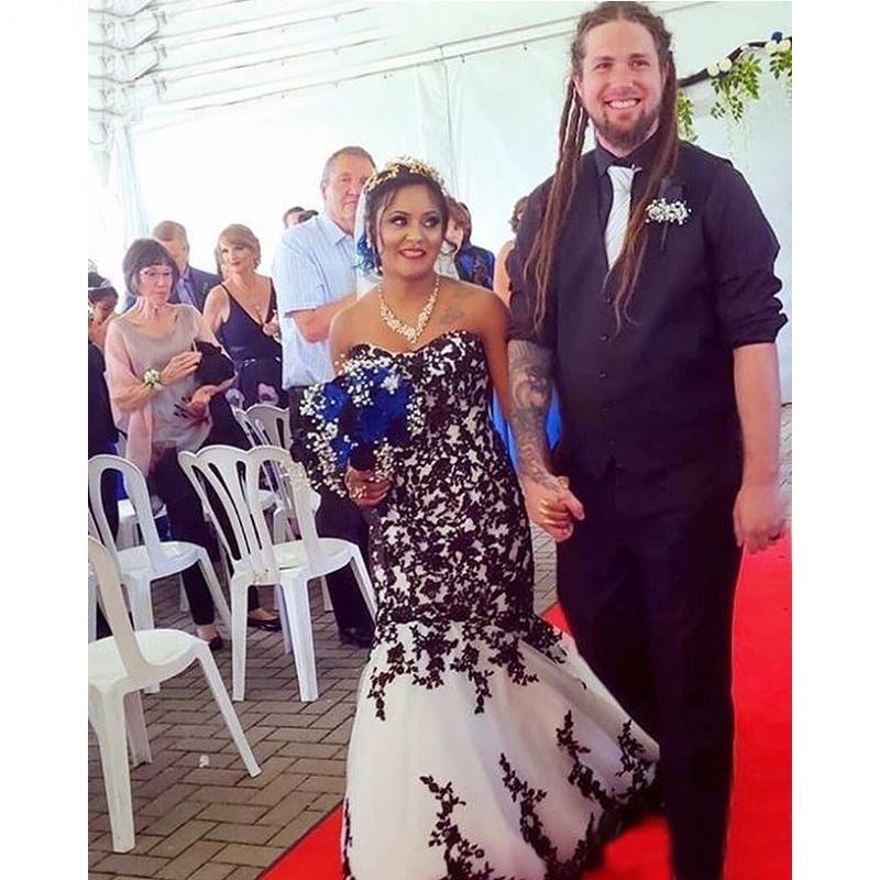 Gothic Black And White Mermaid Wedding Dresses 2021 New Lace Strapless Sweetheart Retro Plus Size Long Vintage Wedding Dress Bridal Gowns
