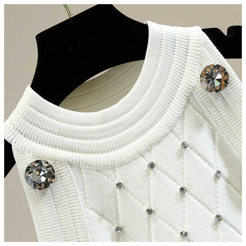 DEAT Spring Summer Arrivals Solid Color Round Collar Sleeveless Decoration Slim Kintted Vest MZ543 210709
