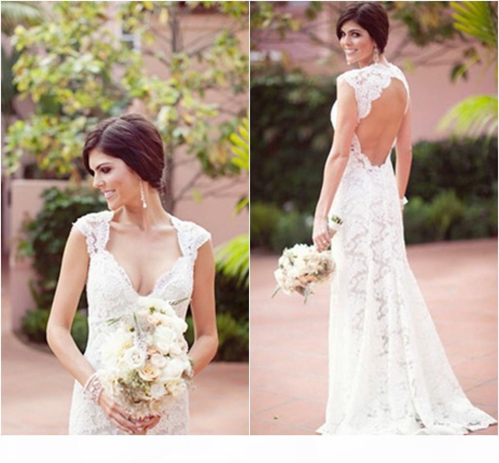 Vintage Lace Mermaid Dresses Portrait Necke Sexy Backless Sweep Train Vestido De Novia Country Wedding Bridal Gown