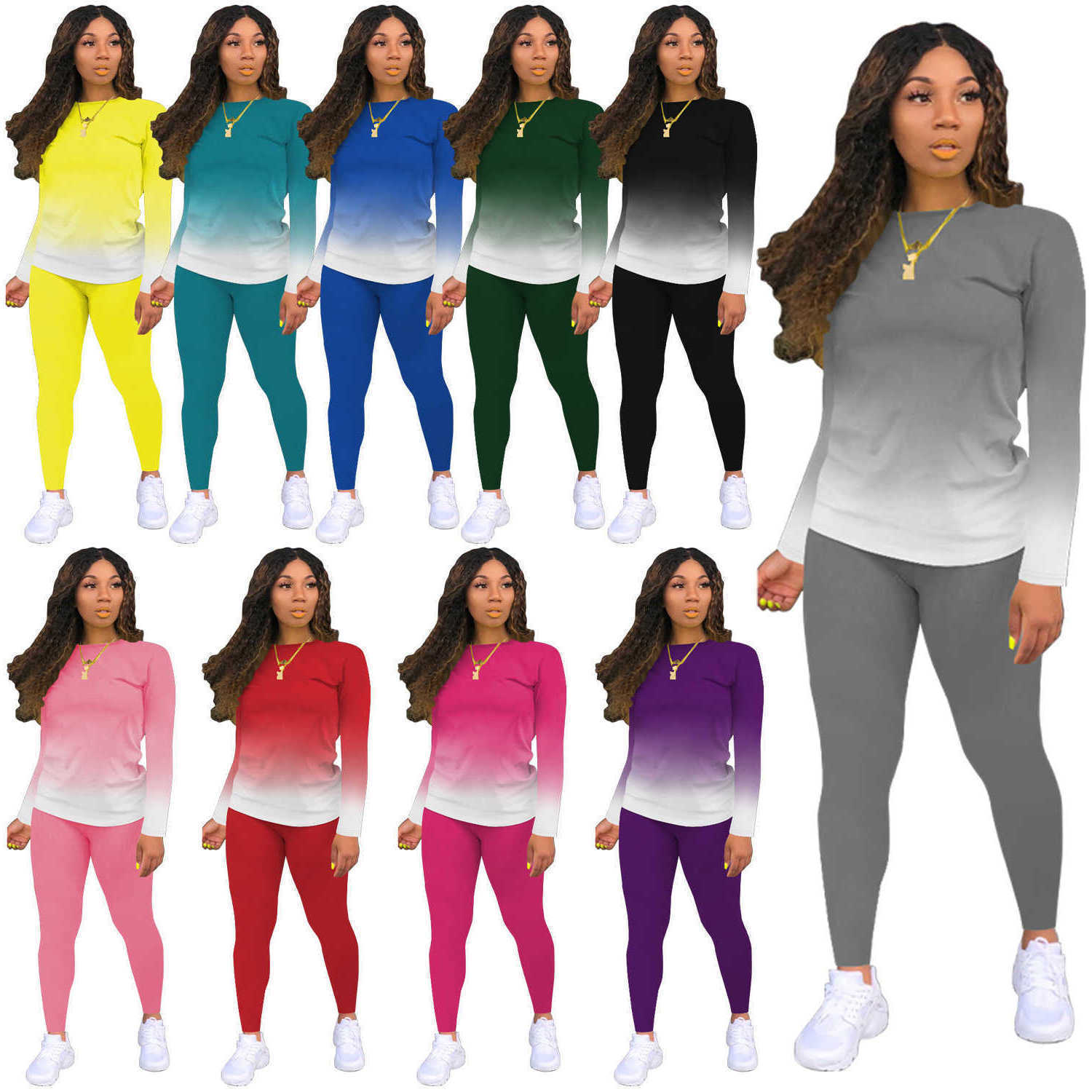 Designers Women Clothes 2021 Two Piece Pant Suit Women Long Sleeve Workout T-shirt and Slim Fit Legging Loungewear Outfit Fashion, Gradient gray
Designers Women Clothes 2021 Two Piece Pant Suit Women Long Sleeve Workout T-shirt and Slim Fit Legging Loungewear Outfit Fashion, Gradient gray