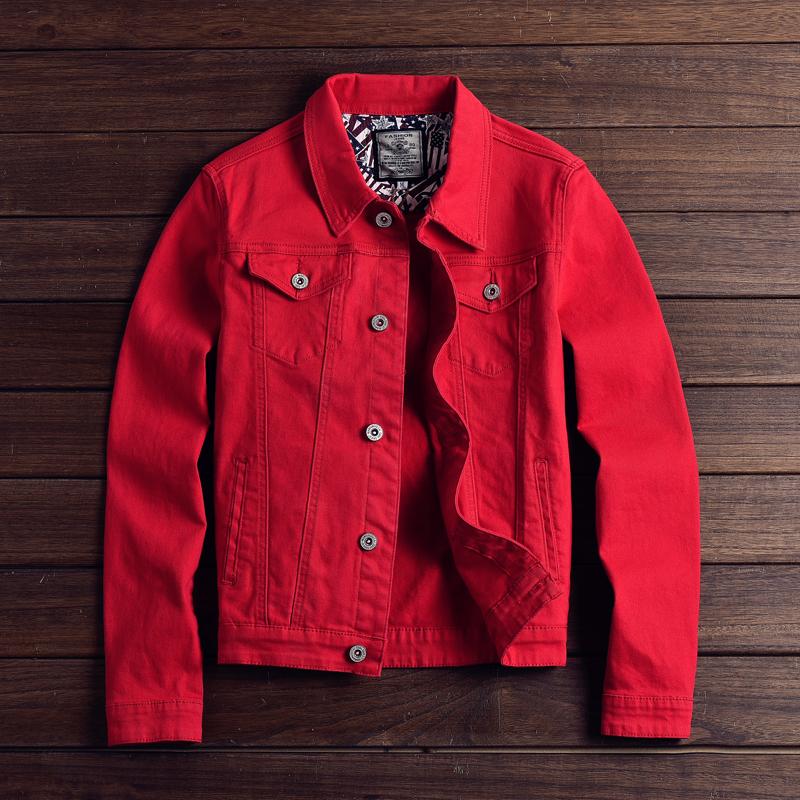 Men's Slim Denim Jacket Casual Coat Khaki, Black, Army Green, Red - Polyester, Long Sleeve, Regular Fit B4