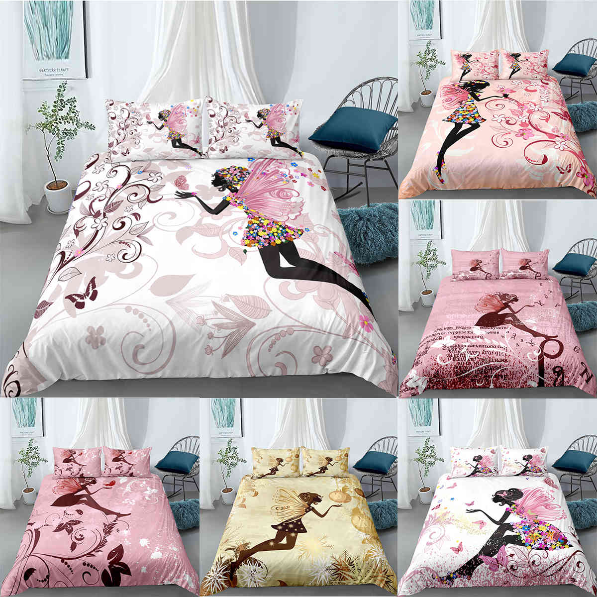 Pink Fairy Bedding Sets 3D Colorful Flower Printing Duvet Cover For Girl Comforter Covers King Queen Size Bedclothes Pillowcases
Pink Fairy Bedding Sets 3D Colorful Flower Printing Duvet Cover For Girl Comforter Covers King Queen Size Bedclothes Pillowcases