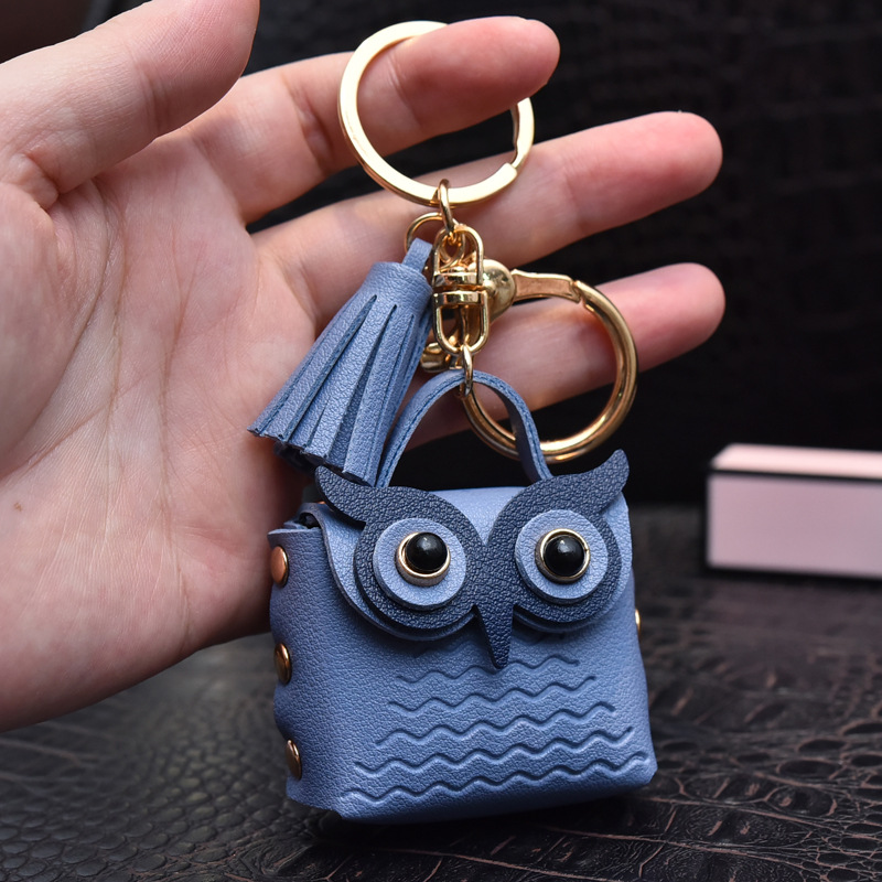Cute Mini Ladies Leather Bag Keychain Owl Coin Purse Earphone Bag Car Key Charm Luggage Pendant Gift for Girlfriend Keyfob