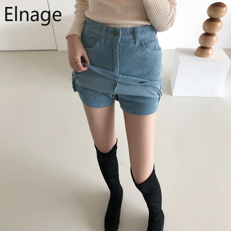 Korea Style Chic Retro Faldas High Waist Slim Jupe Femme Wrap Hip Skirts Blue Split Corduroy Black A-line Skirt Women Mini 5B160 210309