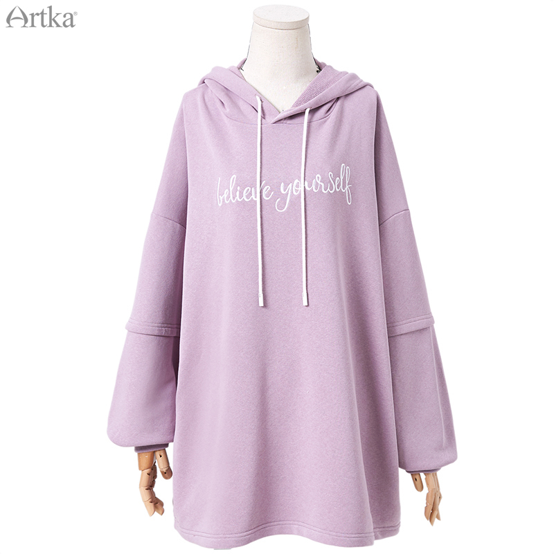 Autumn New Women Hoodies Fashion Letter Embroidered Hoodies Long Loose Casual Pullover Hooded Sweatshirt VA10897Q T200407