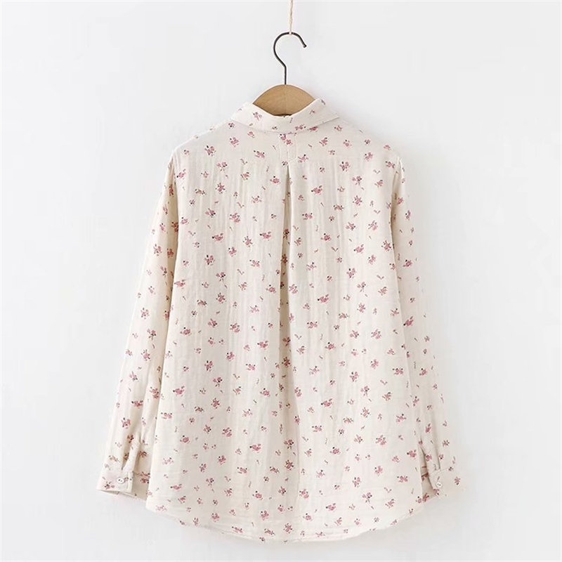 Lamtrip Romantic Floral Print Cotton Yarn Soft Long Sleeve Rustic Flowers Shirt Blouse Female 210225