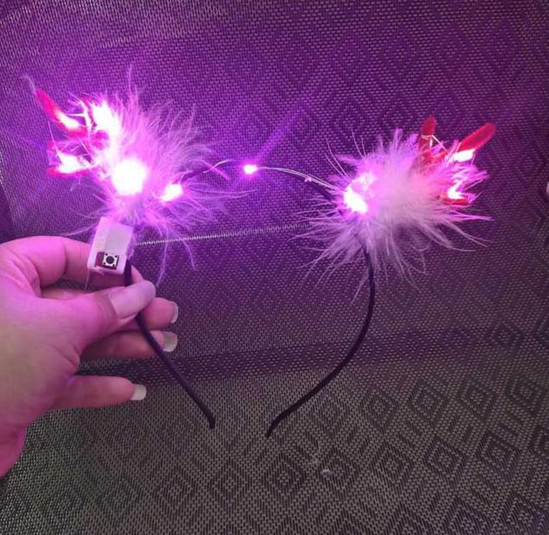 LED Fluffy Feather Antlers Headband Christmas Glowing Light Up Flashing Deer Ears Hairband Costume Fancy Cosplay Party Decor with battery
