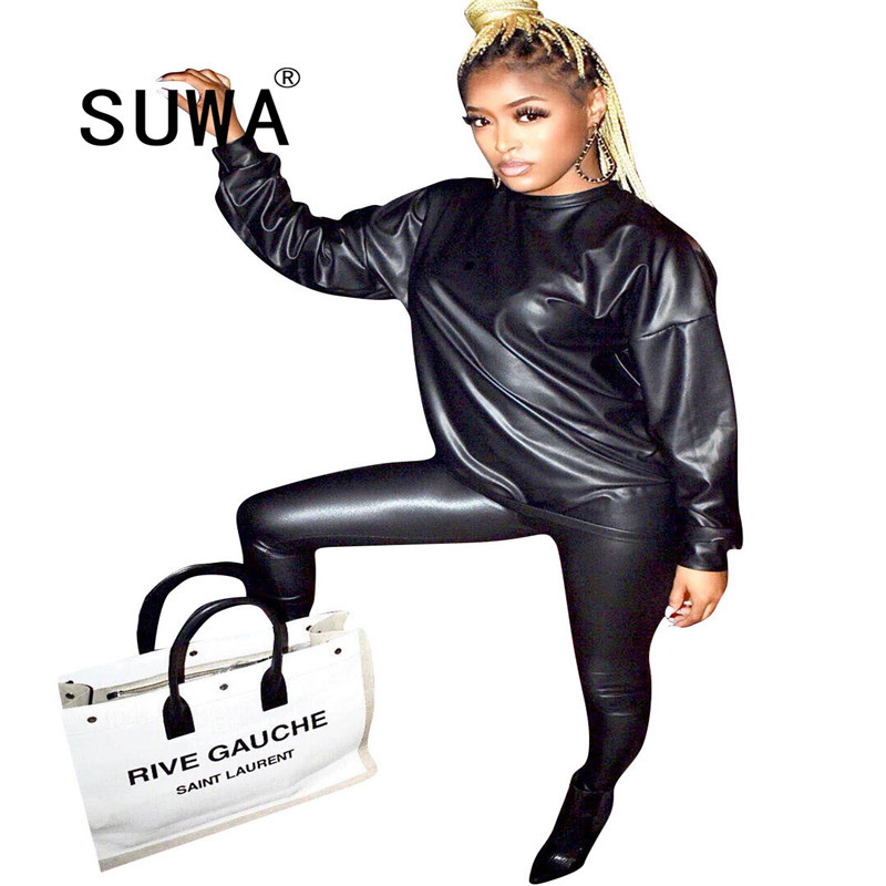 PU Faux Leather 2 Piece Outfits For Women Fall Winter Long Sleeve Pullover Tops Skinny Legging Cool Girl Moto Biker Sweatsuit 210525, Black
PU Faux Leather 2 Piece Outfits For Women Fall Winter Long Sleeve Pullover Tops Skinny Legging Cool Girl Moto Biker Sweatsuit 210525, Black