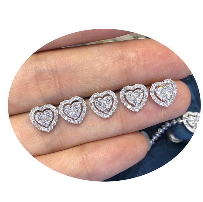 Choucong Brand New Stud Earrings Sweet Cute Simple Fashion Jewelry 925 Sterling Silver Pave 5A Cubic Zircon Party Women Wedding Heart Earring For Love