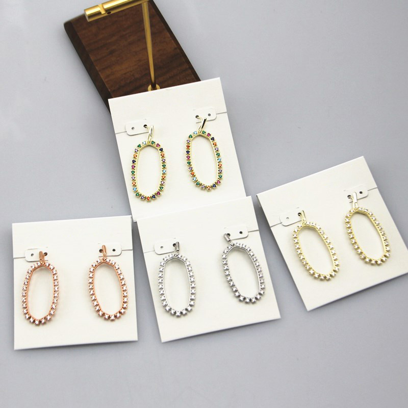 Open Frame Crystal Dangles Oval Crystal Drop Earrings in 14k Gold Plated Over Brass