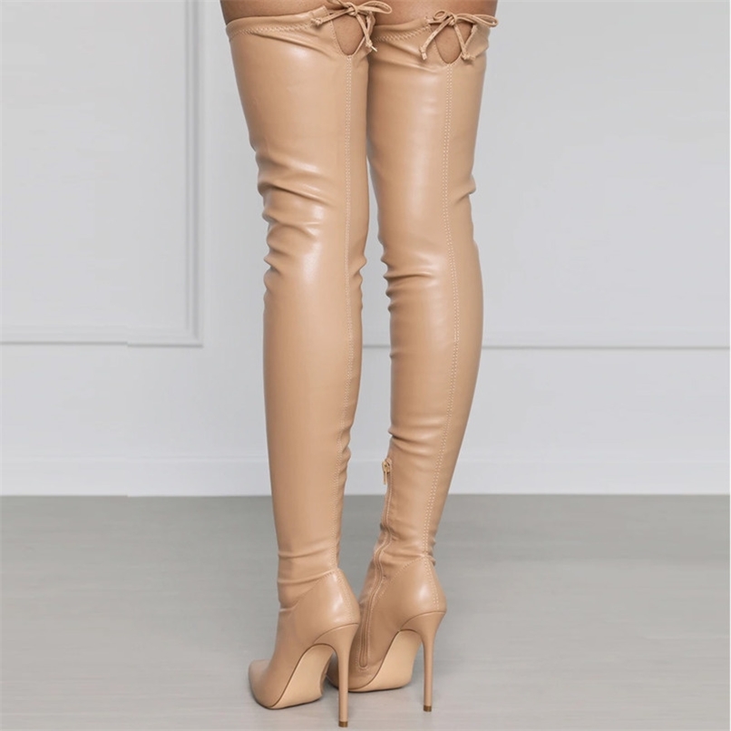 Thigh High Boots For Girls Sexy Women's Over-the-knee Pointed Toe Knee Heels Side Zip Long Female 211021