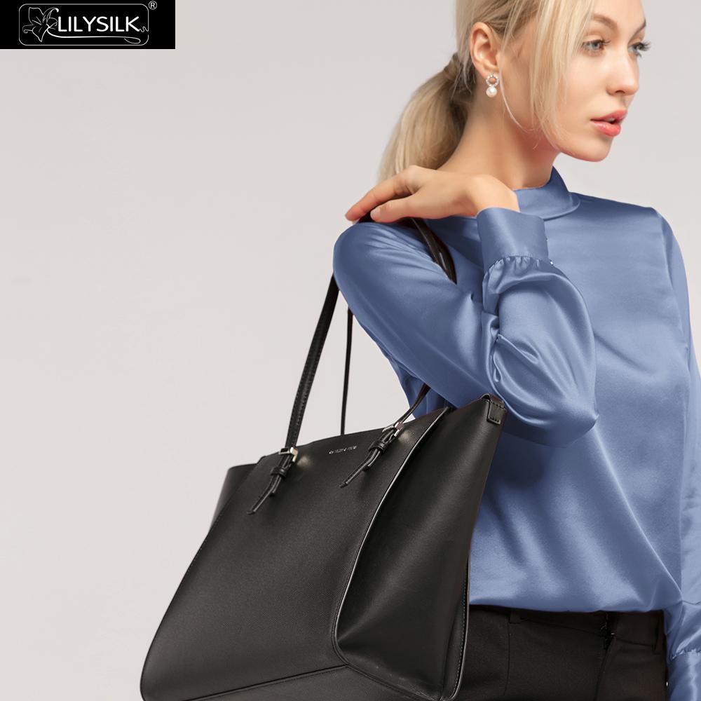 LilySilk Blouse Shirt Feminine Elegant Silk Stand Collar Long Sleeves 19MM Women Summer Ladies Free Shipping 210225