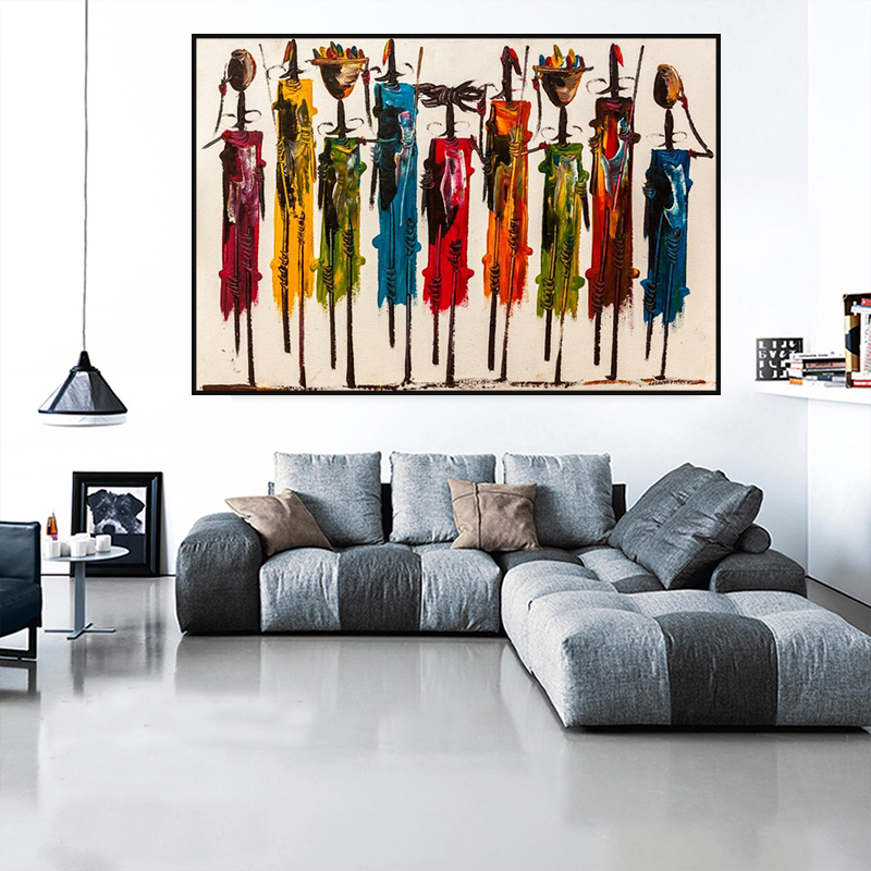 Abstract African Woman Oil Painting on Canvas Posters and Prints Wall Art Portrait Pictures for Living Room Home Decor No Frame