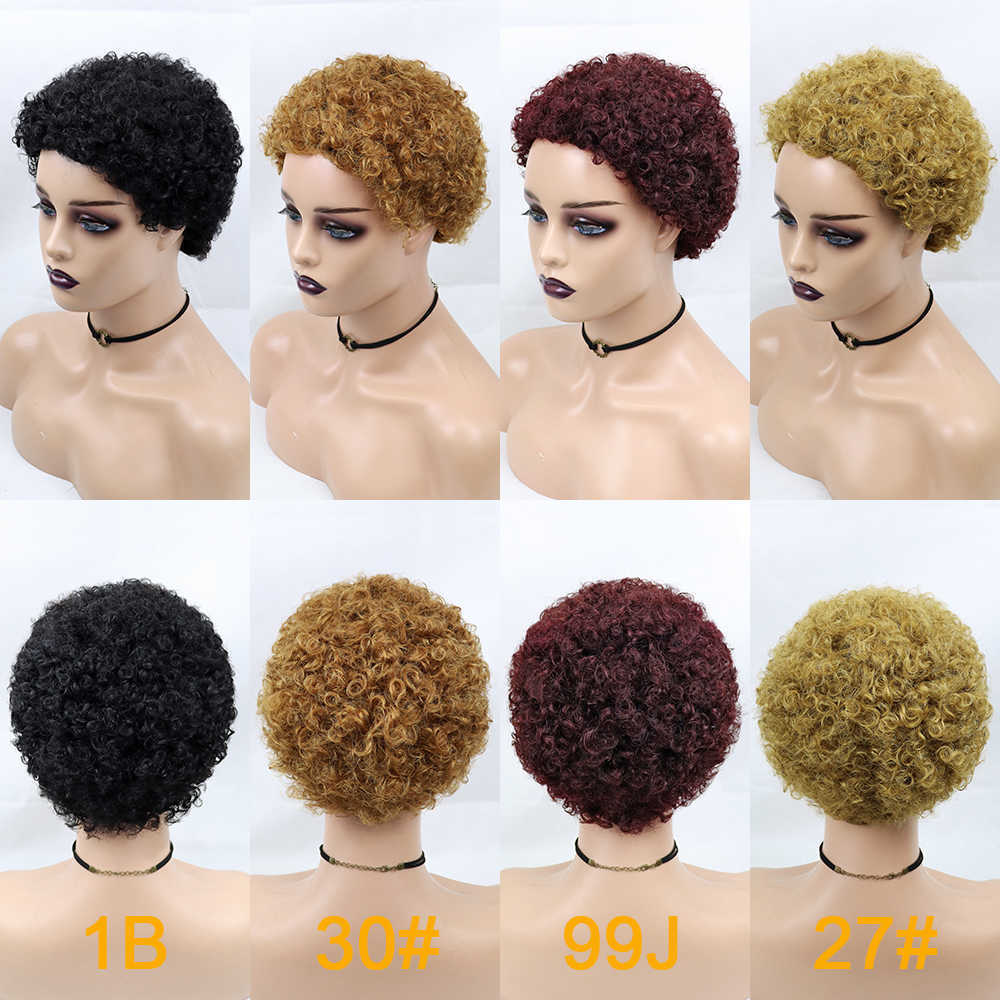 Short Afro Kinky Curly Wig For Black Women Allure Natural Human Hair Wig Cheap Machine Made Wig Brown Color 100% Human Hair S0826