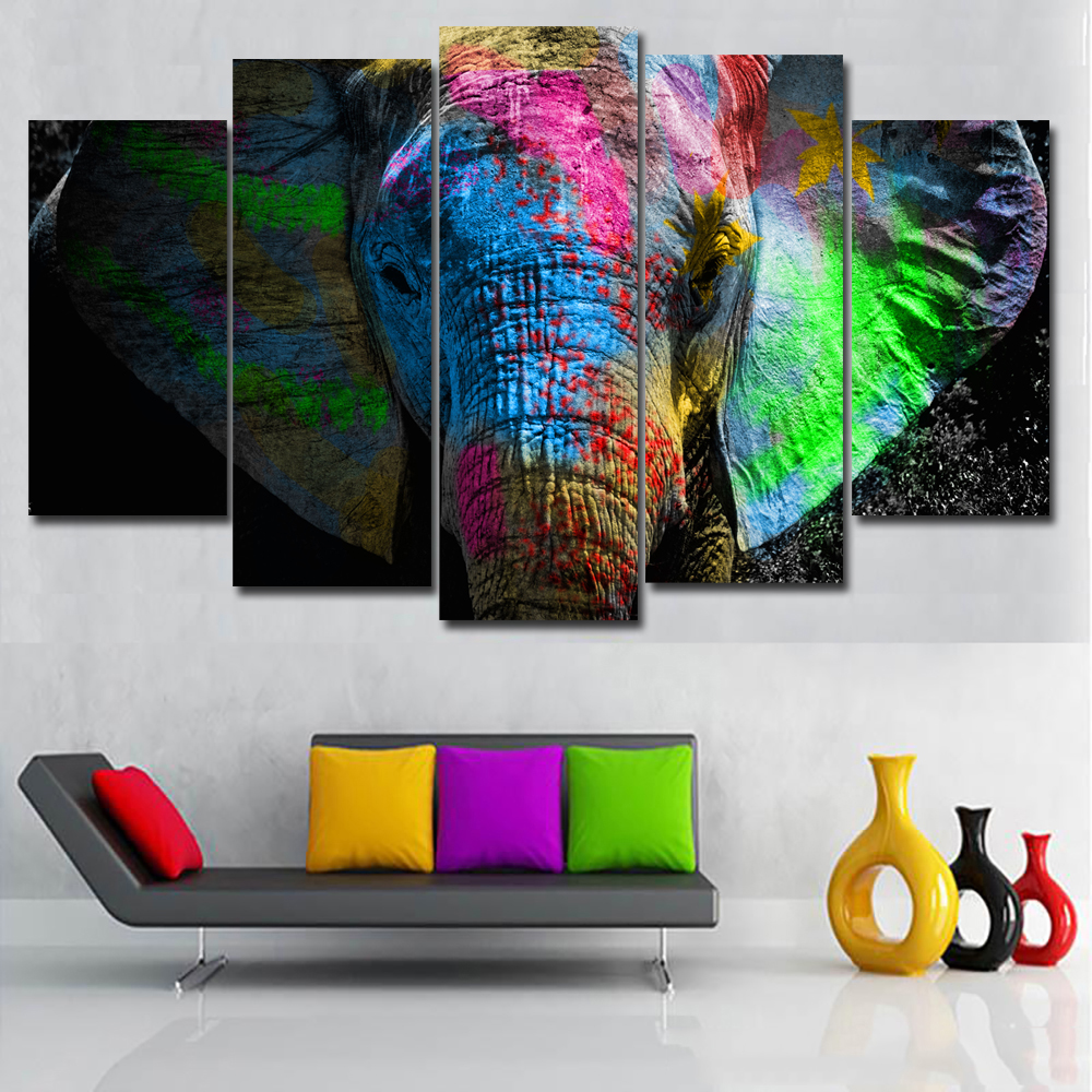 5 Panels Colorful Elephant Animals Art Canvas Painting Posters Prints On Canvas Wall Picture For Home Decor Wall Art