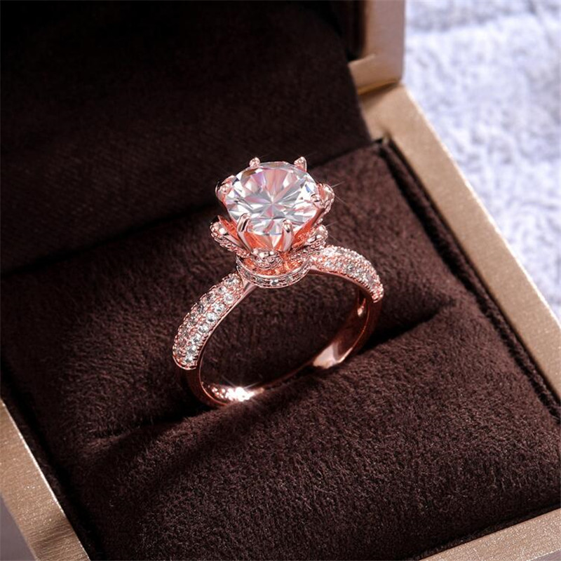 Choucong New Arrival Luxury Jewery 925 Sterling Silver Round Cut White Topaz CZ Diamond Gemstones Eternity Women Wedding Flower Ring Gift