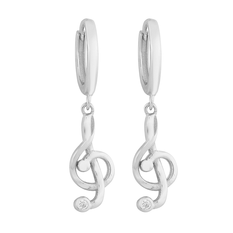 Women Authentic Fashion 925 Sterling Silver Musical Note Dangle Hoop Earrings Girls Simple Silver Earrings Jewelry