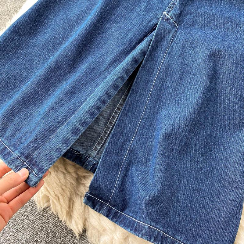 Skirts Foamlina Women's Denim Skirt 2021 Spring Fashion Belted High Waist Pockets Front Split Mid-calf Casual Female Jeans
