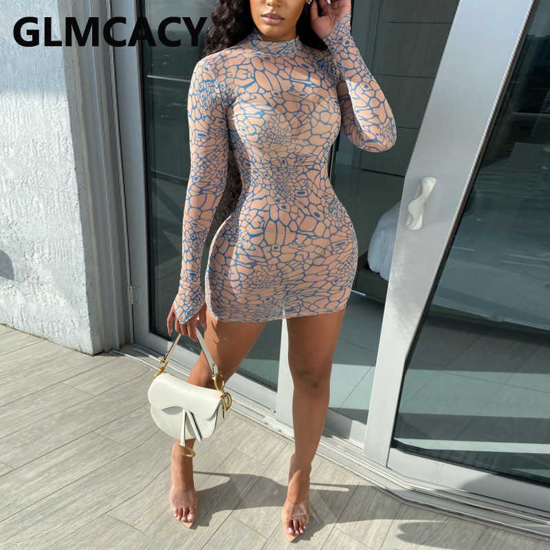 Women Long Sleev Mesh Dress Sexy Bodycon Party Club Dresses 210702