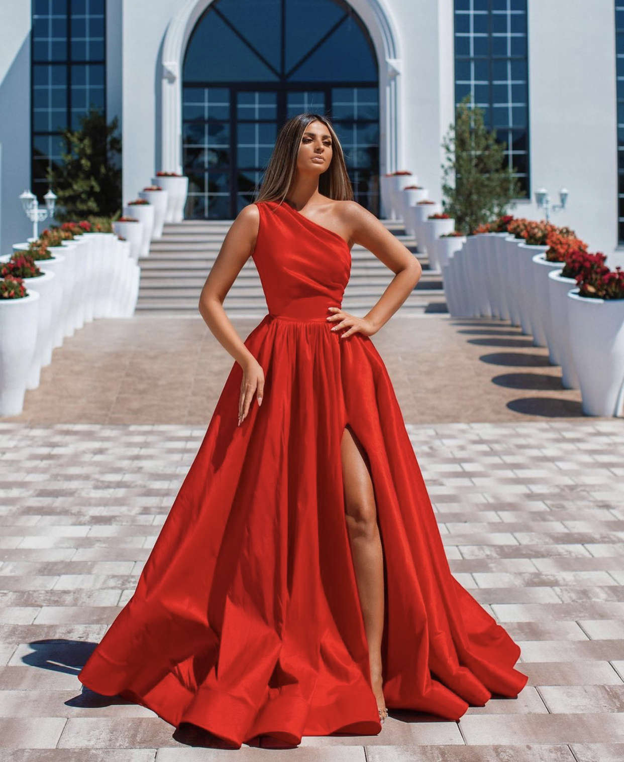 Sexy Red Evening Dresses 2022 With Dubai Formal Gowns Party Prom Dress Arabic Middle East One Shoulder High Split Custom Made