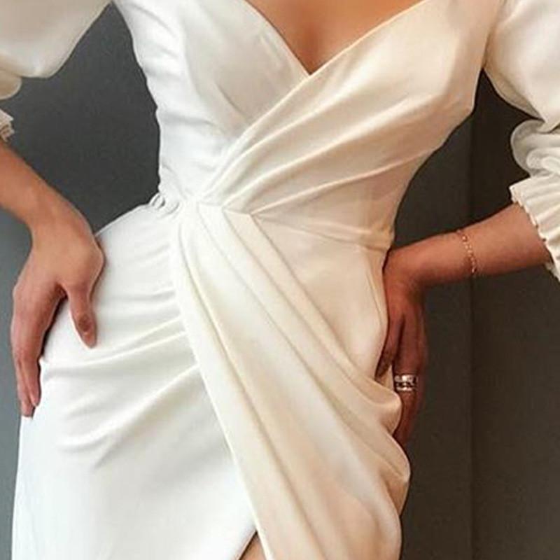 2021 Elegant Solid Evening Prom Gowns Party Dresses for Women Sexy V Neck Puff Sleeve Dresses Black White Off Shoulder High Split Maxi Vestidos