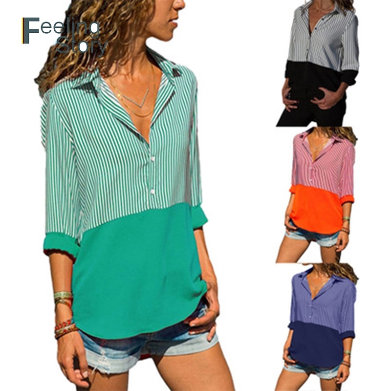 Women Sexy Deep V-Neck Chiffon Striped Blouse Long Sleeve Button Down Spring Office Shirt Lady Blusas Mujer Tunics Plus Size 5X 210603, Green 
Women Sexy Deep V-Neck Chiffon Striped Blouse Long Sleeve Button Down Spring Office Shirt Lady Blusas Mujer Tunics Plus Size 5X 210603, Green