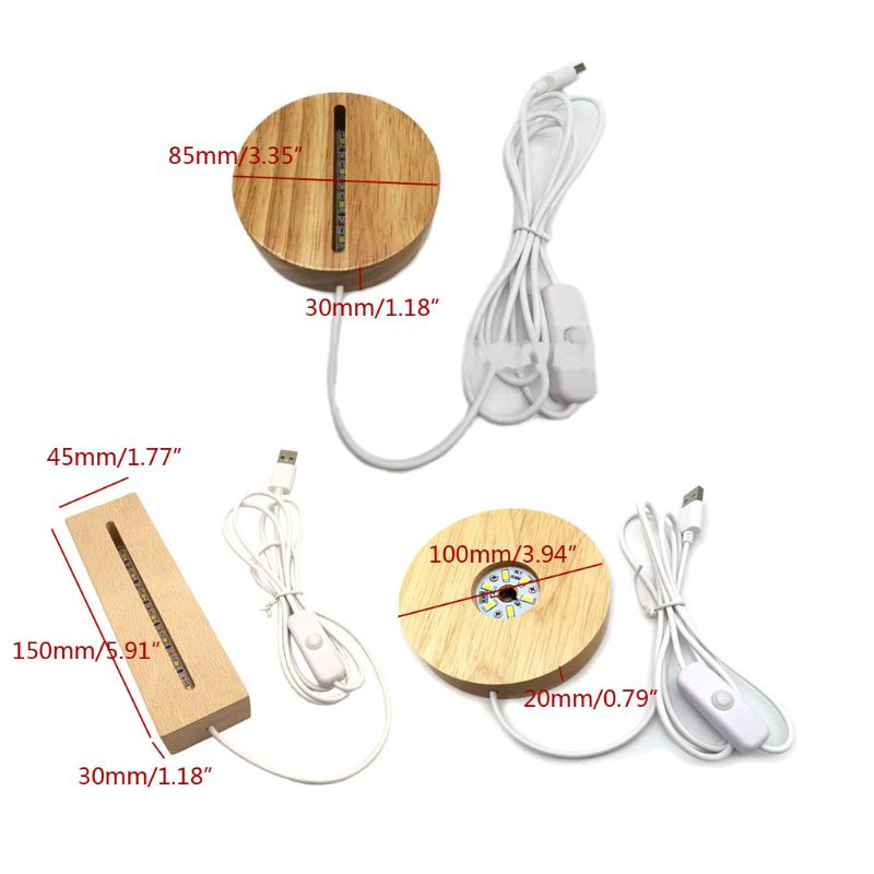 Crystal Glass Art Ornament Wooden Night Lights Base Stand Crafts Handmade Resin Arts Wood LED Light Dispaly Bases 8.5x3cm 15x4.5x3CM 10x2cm