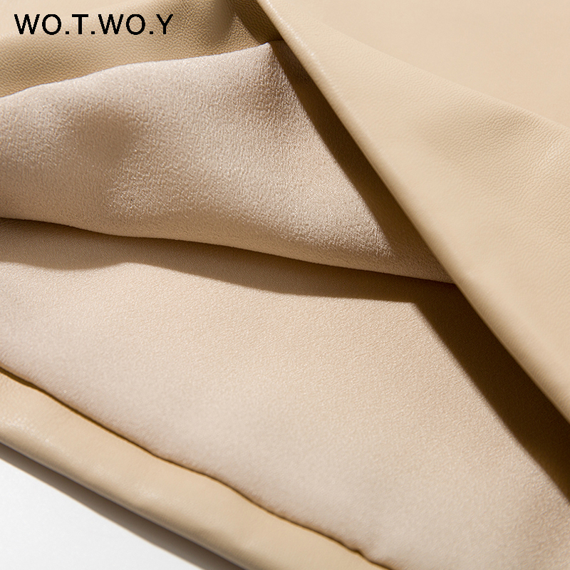 WOTWOY Elegant HighWaist Leather Skirt Women Solid MidCalf Womens Skirt Autumn Office Lady Straight Slim Fit Skirt Femme 210306