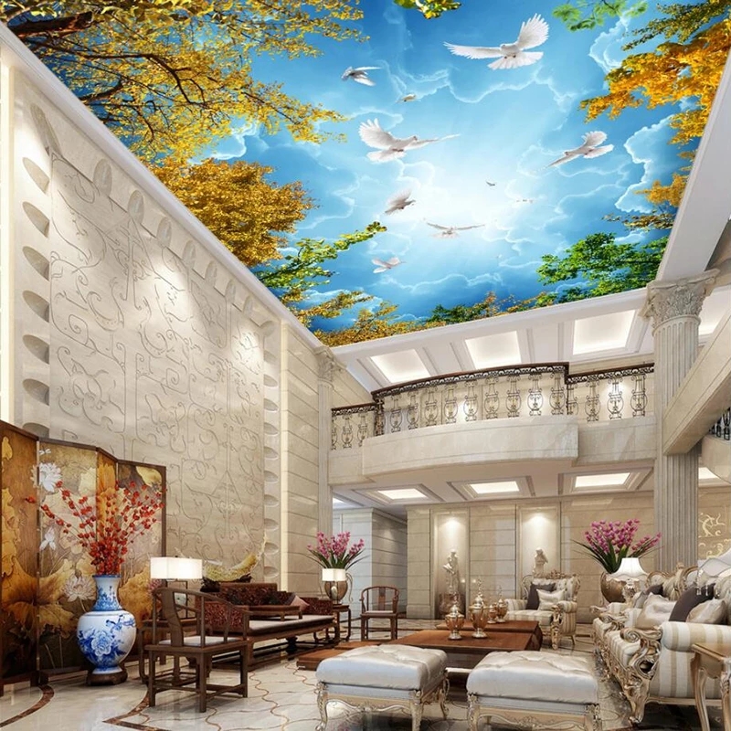 Custom Photo Wallpaper 3D Blue Sky White Clouds Ceiling Mural Living Room Bedroom Hotel Nature Landscape