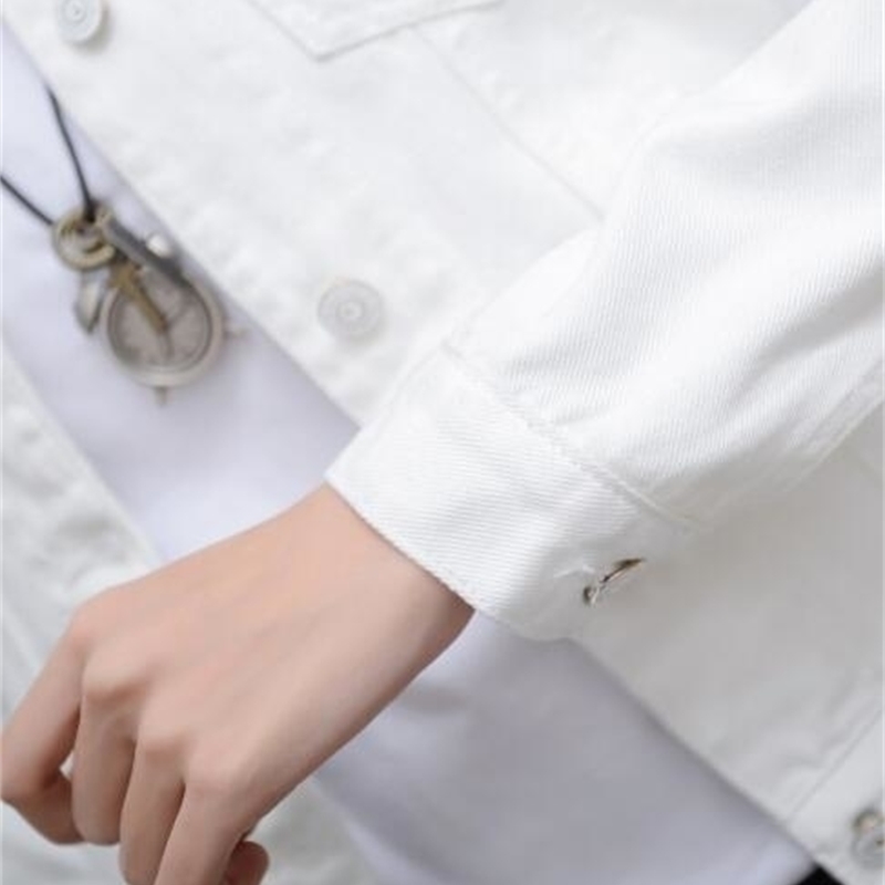 Fashion Jeans Jacket Women Spring 2XL XL Autumn Hand Brush Long Sleeve Stretch Short Denim Jacket White Pink Coats T200319