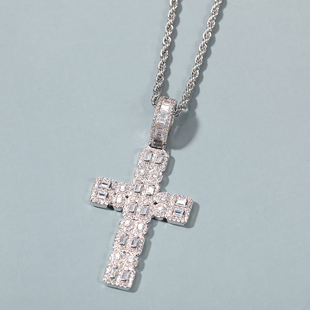 Hip Hop Cross Pendant Necklace Bling 18K Real Gold Plated Shining Crystal Zircon Religious Jewelry Men Women Gift