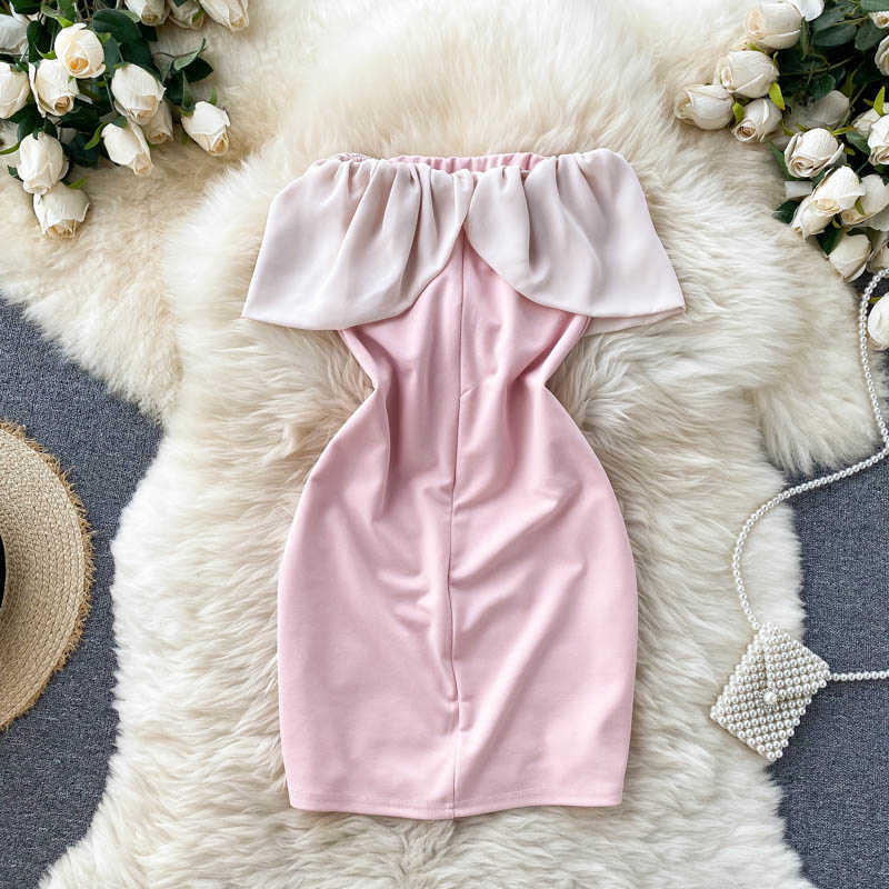 DEAT Women Patchwork Strapless Dress Arrivals Lady Sexy Backless Temperament Fashion Spring Summer 11D1568 210709