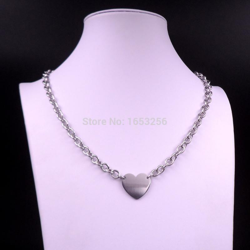 Brand New stainless steel Jewelry Cute Large Heart Tag Pendant Necklace Smooth Oval chain 8mm 22'' for Fashion women Men Gifts