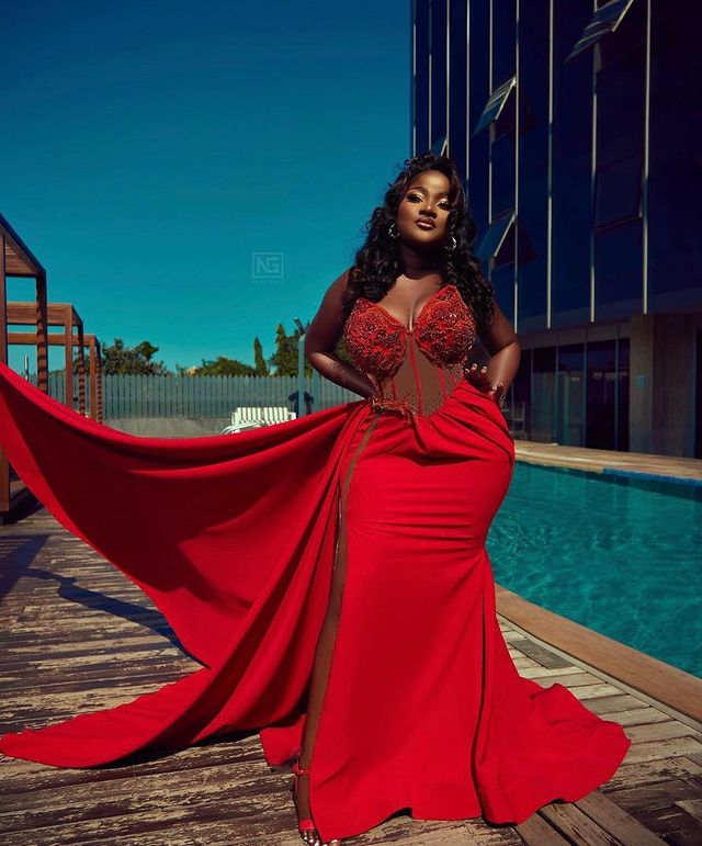 Plus Size Arabic Aso Ebi Red Mermaid Sexy Prom Dresses Beaded Lace High Split Evening Formal Party Second Reception Gowns Dress ZJ226