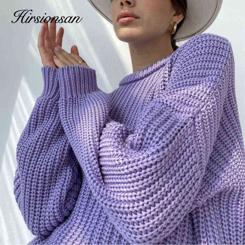 Hirsionsan Thicken Loose Sweater Women Elegant Autumn Winter Warm Oversized Knitted Pullovers Casual Cashmere Solid Female Tops 211123wtt