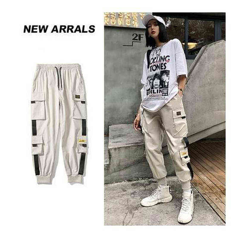 QWEEK Punk Japanese Streetwear Cargo Pants Women Harajuku Joggers Sweatpants Baggy Casual Loose Trousers For Female Techwear 211115