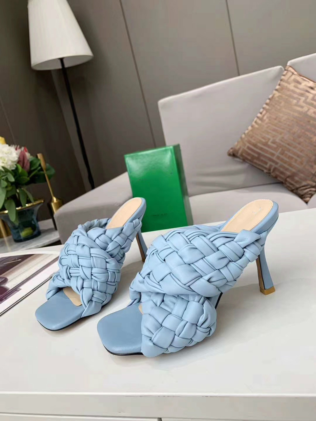 Designer- pointy woven high heel sandals peep toe slim sheepskin fashion summer women's Slippers, Blue
Designer- pointy woven high heel sandals peep toe slim sheepskin fashion summer women's Slippers, Blue
