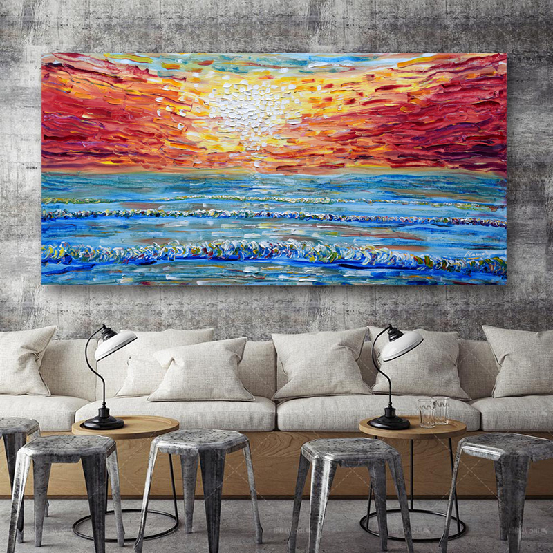 Sea Sunset Sky Posters And Prints Knife Painting On Canvas Landscape Picture Wall For Living Room Modern Home Decor