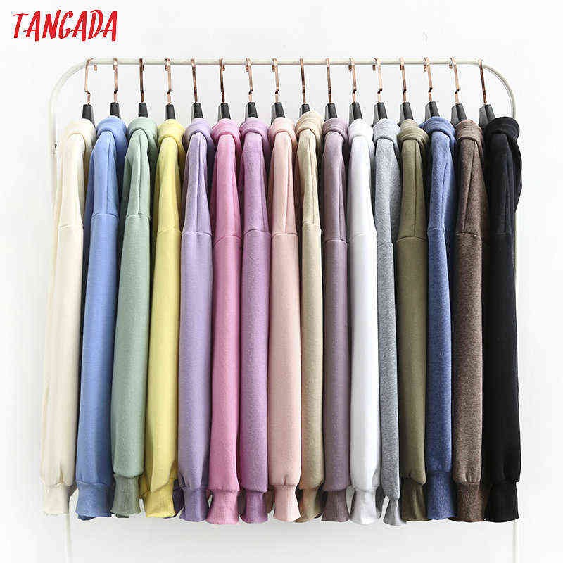 Tangada autumn winter women fleece cotton hoodie sweatshirts oversize ladies pullovers pocket hooded jacket SD60-1 211109