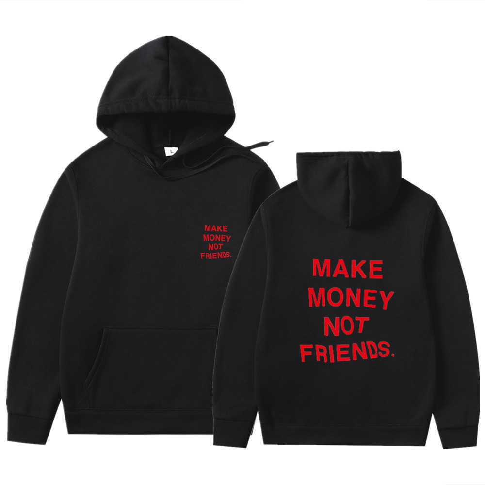Japan Streetwear MAKE MONEY NOT FRIENDS Hoodies Men Women Fashion print Couple Clothes Sudadera Hombre Black Hooded Sweatshirt H0910