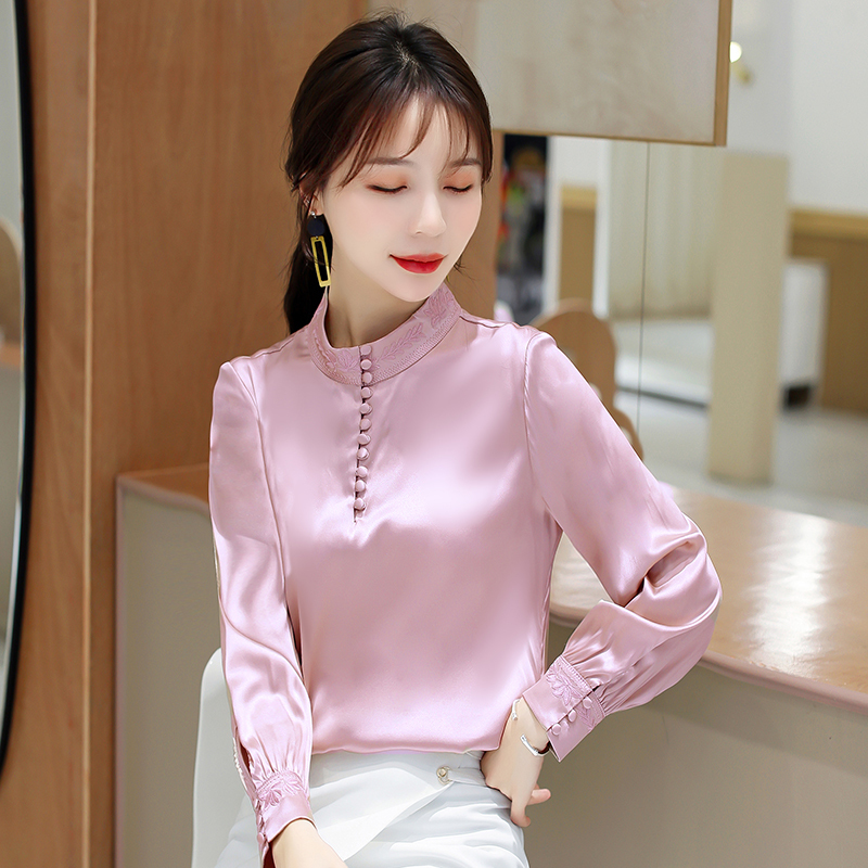 Korean Silk Women Blouses Women Satin Shirts Elegant Women Long Sleeve Blouse Shirt Plus Size Womens Tops and Blouses Harajuku 210225