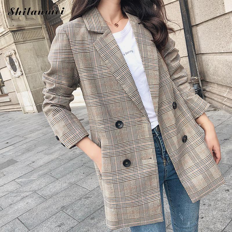 Women' Suits & Blazers Autumn Winter Retro Boyfriend Check Plaid Blazer Woman Notched Pockets Double Breasted Suit Jackets Coat Female Caus, As pic
Women' Suits & Blazers Autumn Winter Retro Boyfriend Check Plaid Blazer Woman Notched Pockets Double Breasted Suit Jackets Coat Female Caus, As pic