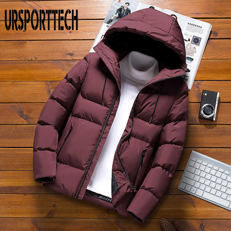 Quality Mens Parka Winter Jacket Cotton Padded Puffer Jackets Men Fashion Top Zipper Up Solid Color Outerwear Coats 210914