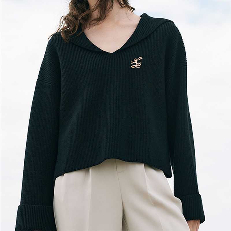Kuzuwata Japanese Jumper Autumn Winter Sweater Women Sweet Simple Solid Sailor Collar Long Sleeve Rib Knitted Pullover 211011Z